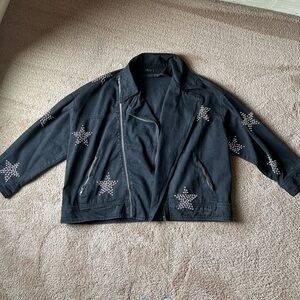 Nasty Gal Black Jean Jacket with Star Accents